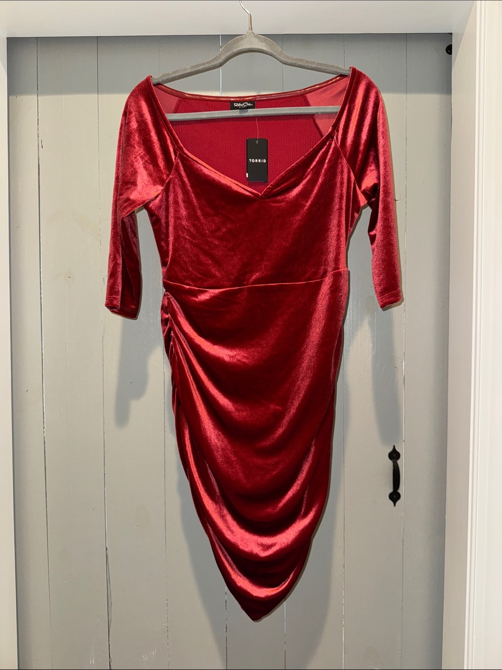torrid Red Velvet Ruched V-Neck Midi Dress